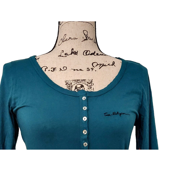 True Religion Brand Long Sleeve Signature Logo Cotton Henley Shirt Medium $78 - Picture 7 of 16